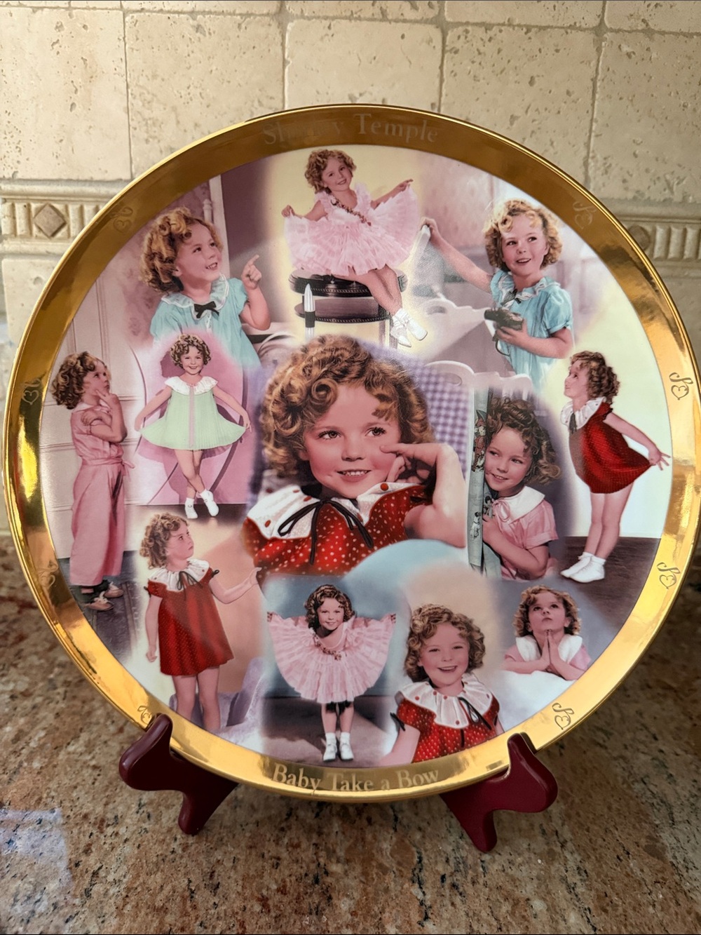 Danbury Mint Shirley Temple Baby Take a Bow Collage Plate with stand